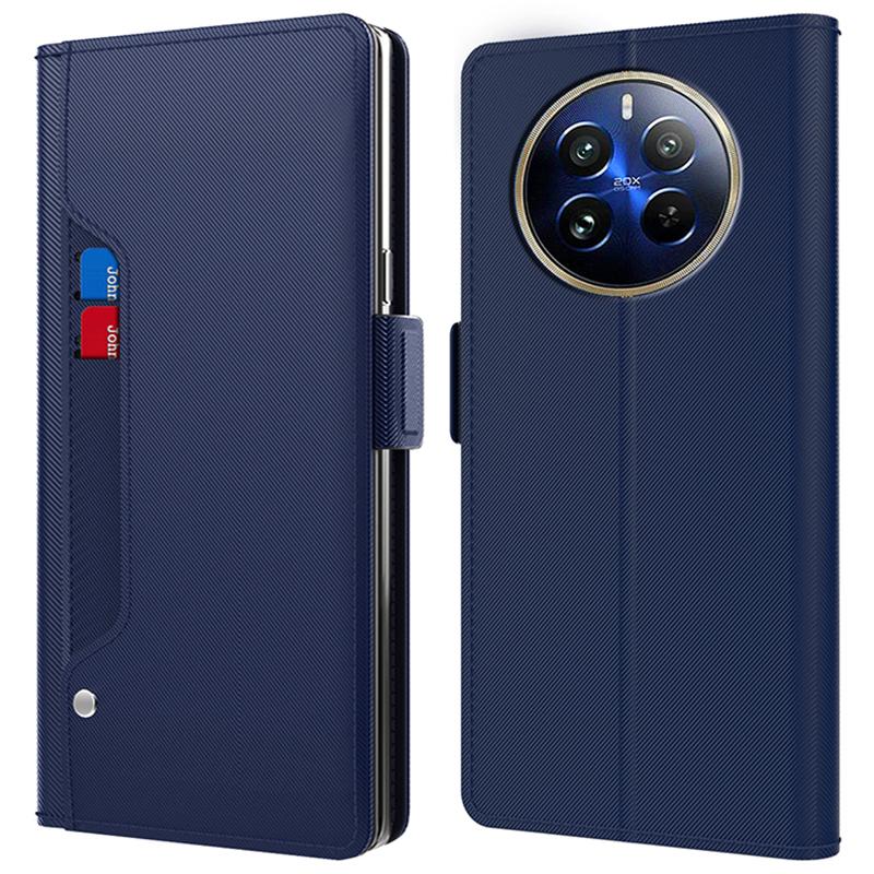 

Для Realme 12 Pro 5G/12 Pro+ 5G Чехол Кожаный чехол для телефона из ПУ+ТПУ Кошелек Держатель для карт с зеркалом Blue