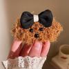 Cute Teddy Dog Plush Hair Clip With Red Blue Bowknot Cartoon Side Bangs Clip Hair Accessory For Girls Children Daily Wear