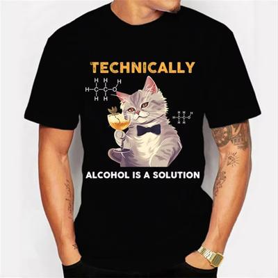 Technisch gesehen ist Alkohol eine Lösung Grafik T-Shirt Lustige Katze trinkt Bier T-Shirt Mode Harajuku T-Shirt Frauen Männer Marken T-Shirt