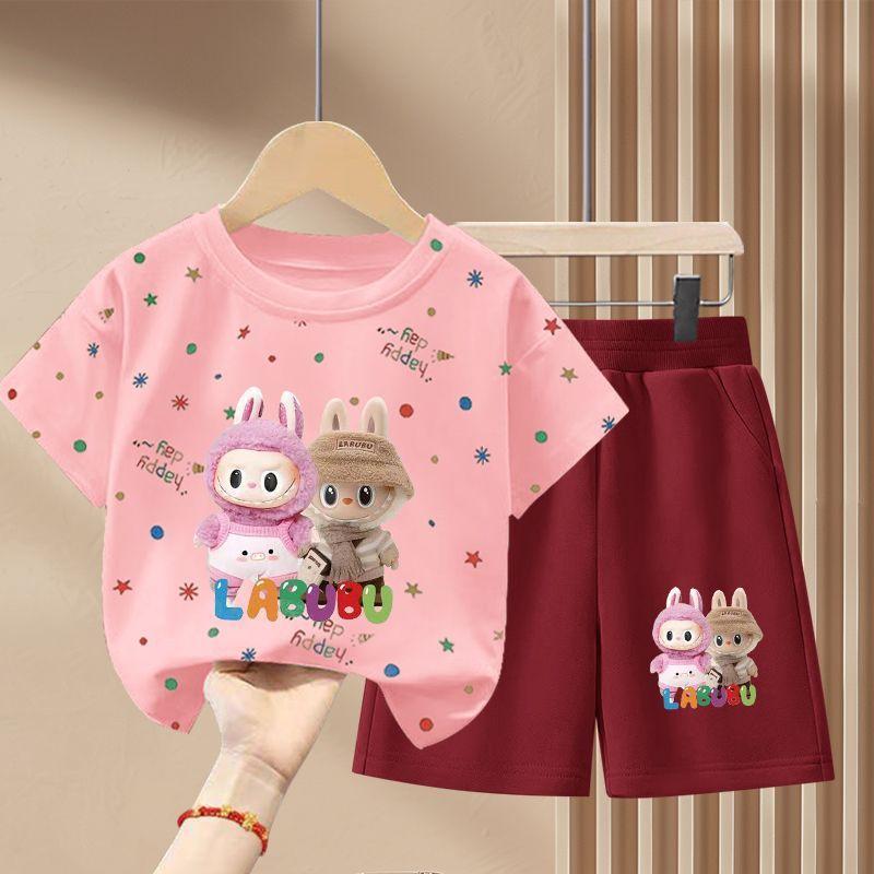 

Комплект из чистого хлопка с короткими рукавами для девочек Летний детский модный комплект из двух предметов 100