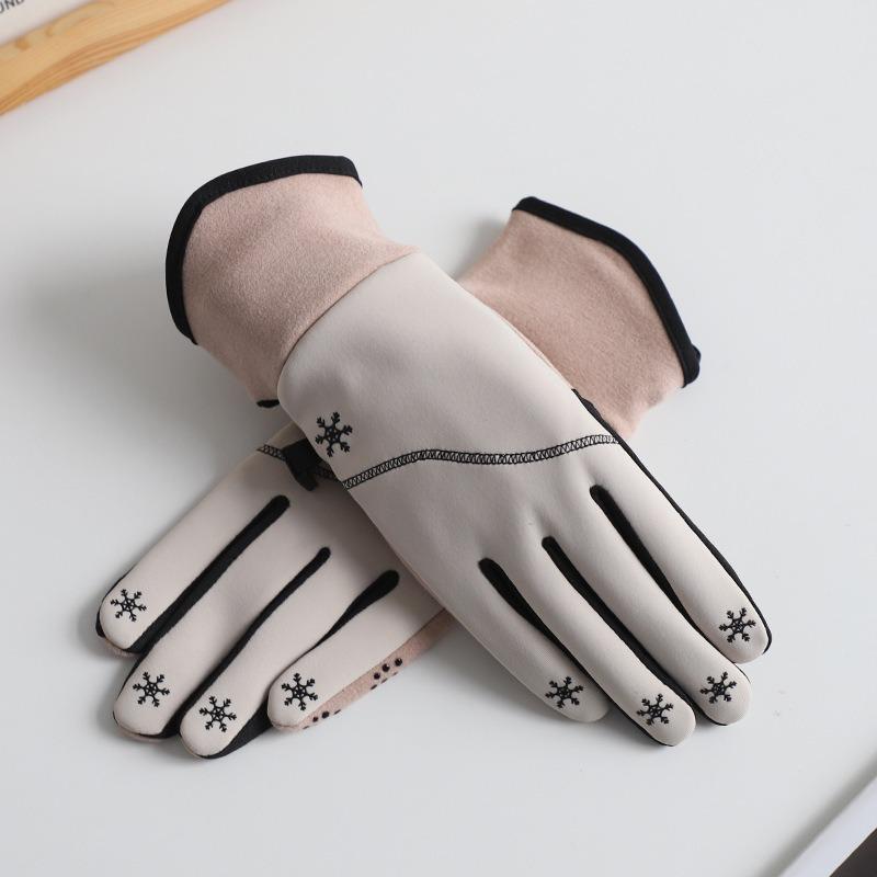 Winter thermal gloves color matching driving five fingers waterproof and non-slip outdoor cycling thin velvet women's wrist protection