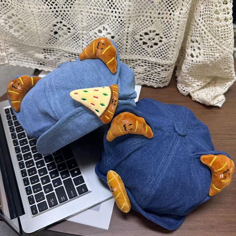 Japanese Cartoon Cute Croissant Cat Ear Cowboy Octagonal Hat Women'S Autumn And Winter Big Head Circumference Sweet Versatile Beret