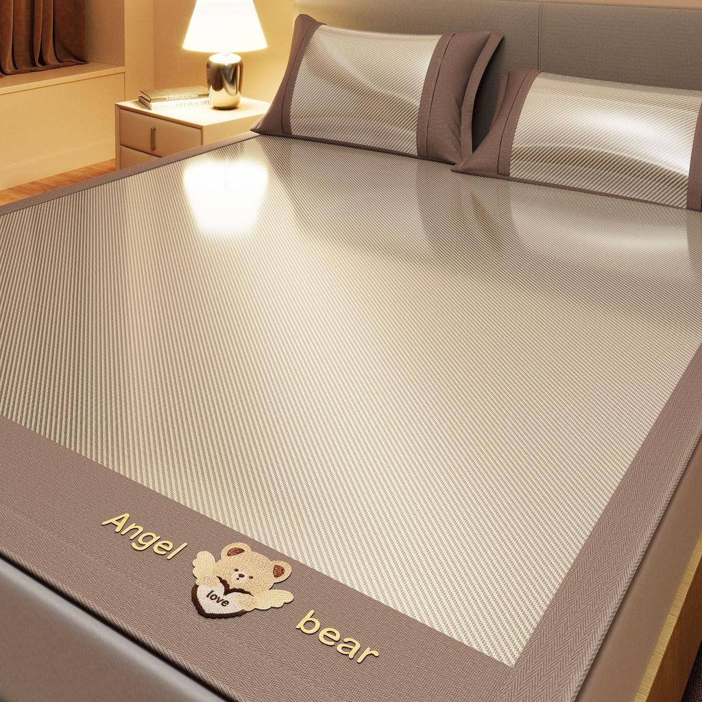 Machine Washable 3-Piece Ice Silk Cooling Mat Set with 2 Pillowcases, Breathable Summer Bed Sheet for Home Dorm, Soft Fitted Sheet