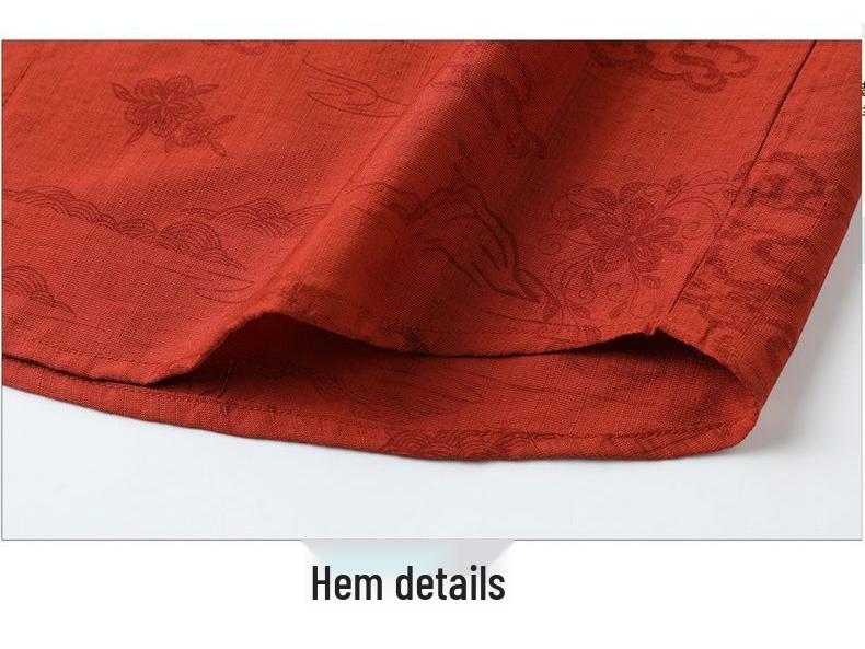 Ethnic Style Cotton Linen Two-Piece Set for Elderly Women - T-Shirt & Pants Summer Outfit