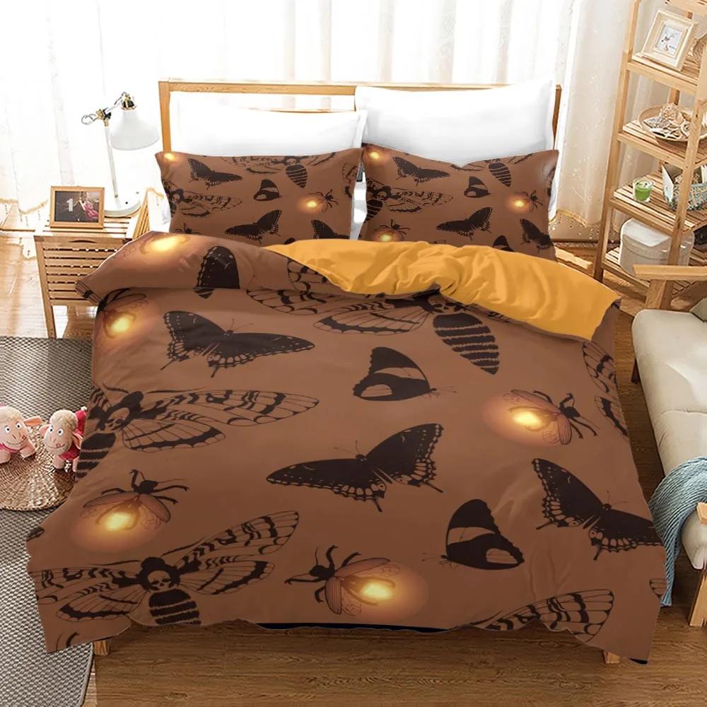 Death Moth Crow Duvet Cover Set Queen Size Phase Space Comforter Cover for Boys Abstract Exotic Aesthetic Bedding Set Dark Art