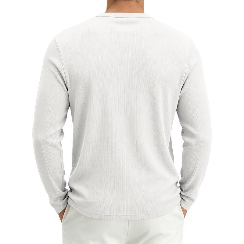 Men S Waffle Knit Henley Collar Long Sleeve T Shirt