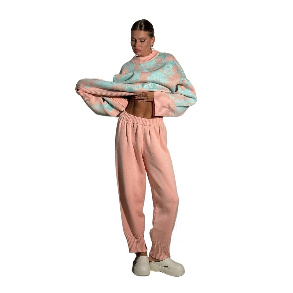 

Женский повседневный теплый свитер, свитер контрастного цвета, прямые брюки, комплект из двух предметов L