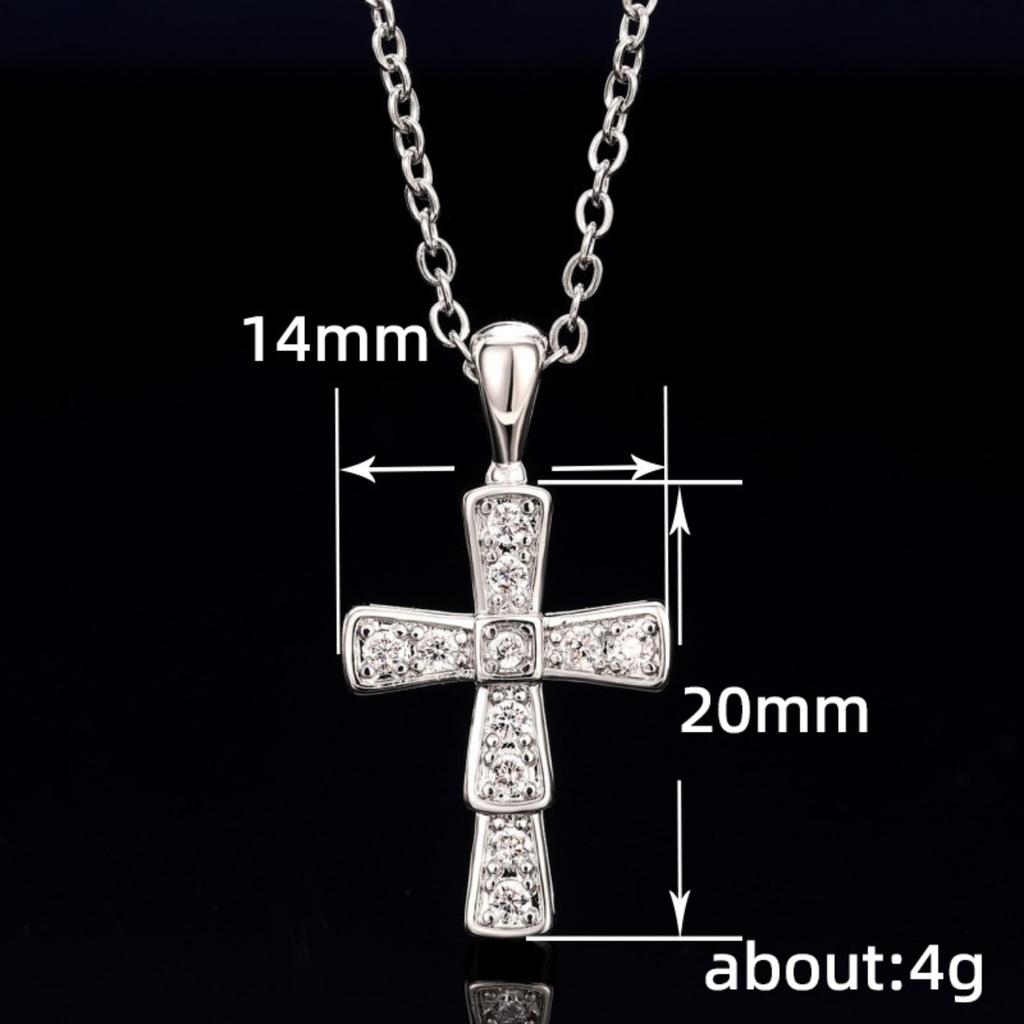 Women Sparkling Stone Cross Pendant Necklace Elegant Minimalist Faith Inspired Chain