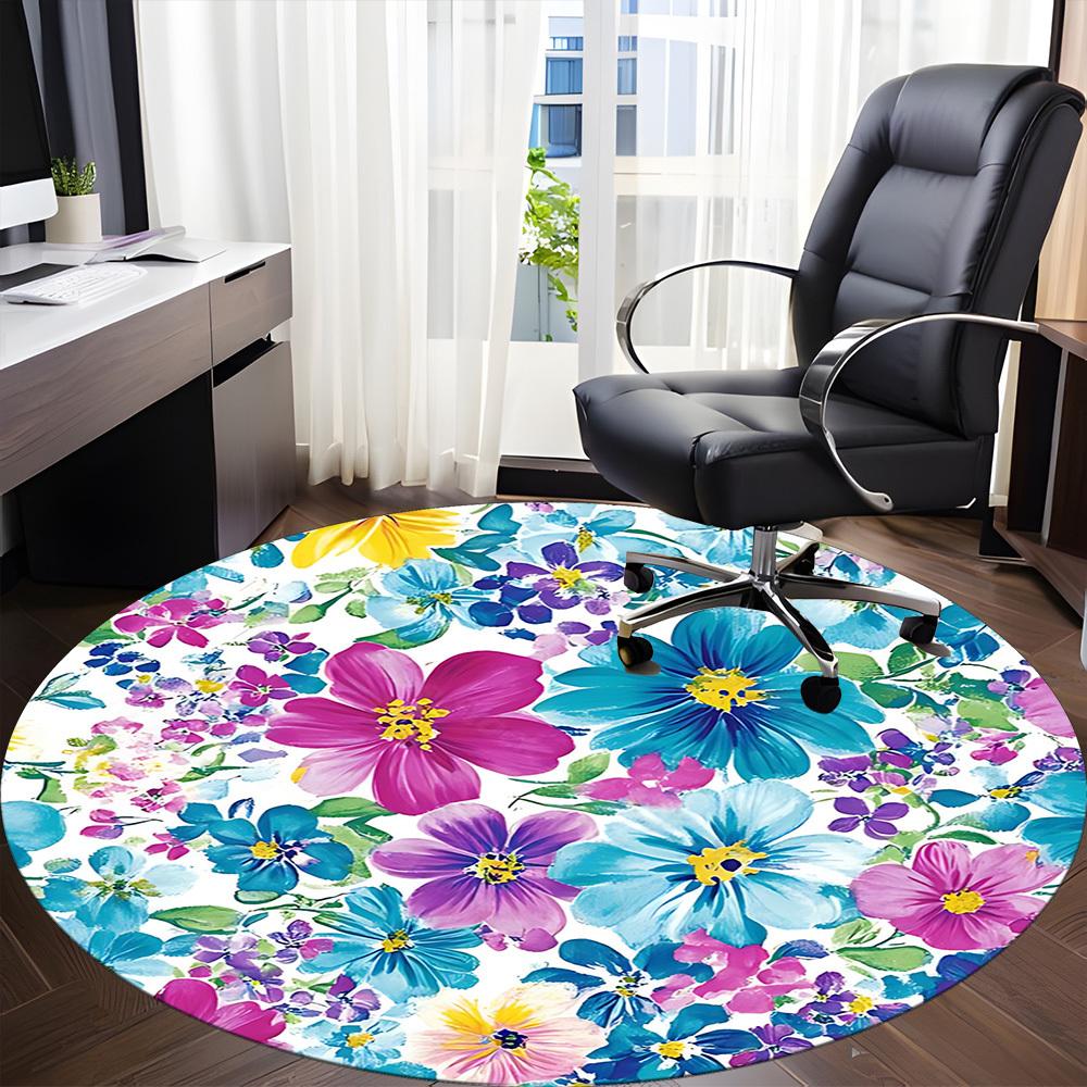 1PC Floral Pattern Office Round Area Rug, Mat Suitable For Office, Under Office Chairs Bedroom Living Room Home Decor, Room Deco