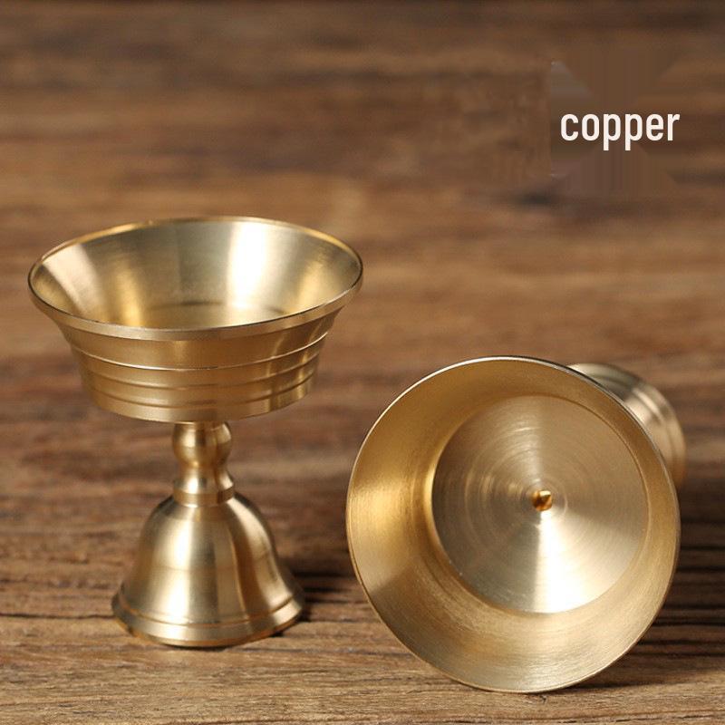 Dual-Use Brass Ghee Lamp Holder for Solid & Liquid Candles - High-Foot Thickened Decorative Candlestick