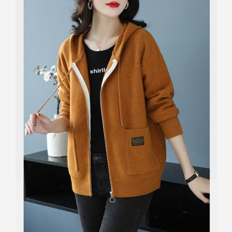Women Loose Knit Hooded Sweater Coat Spring Autumn Oversize Cardigan