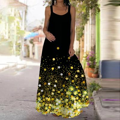 Vestido longo feminino com estampa de bolinhas amarelas, vestido longo com decote em V, primavera e verão, lazer, férias