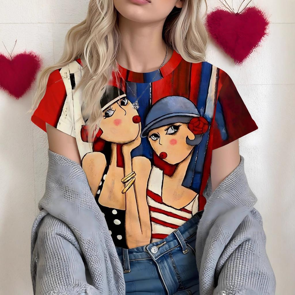 New Abstract Women's Short Sleeve T-Shirt Crew Neck Pullover Short Sleeves