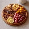 Round Food Serving Plate Large Serving Tray with 8 Removable Compartments Wooden Platter Charcuterie Board Snack Deseert Tray
