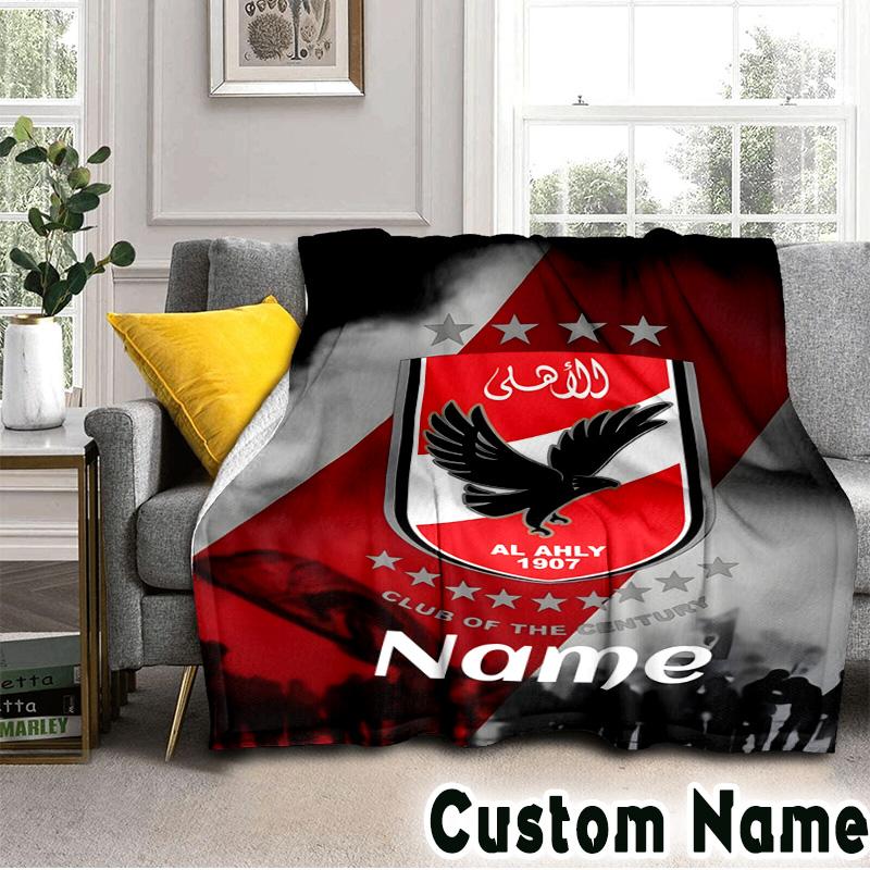 Custom Name Al-Ahly Club Crest Throws Blanket Flannel Blankets for Couch Bed Gifts for Men Women Picnic blanket Christmas fan gifts