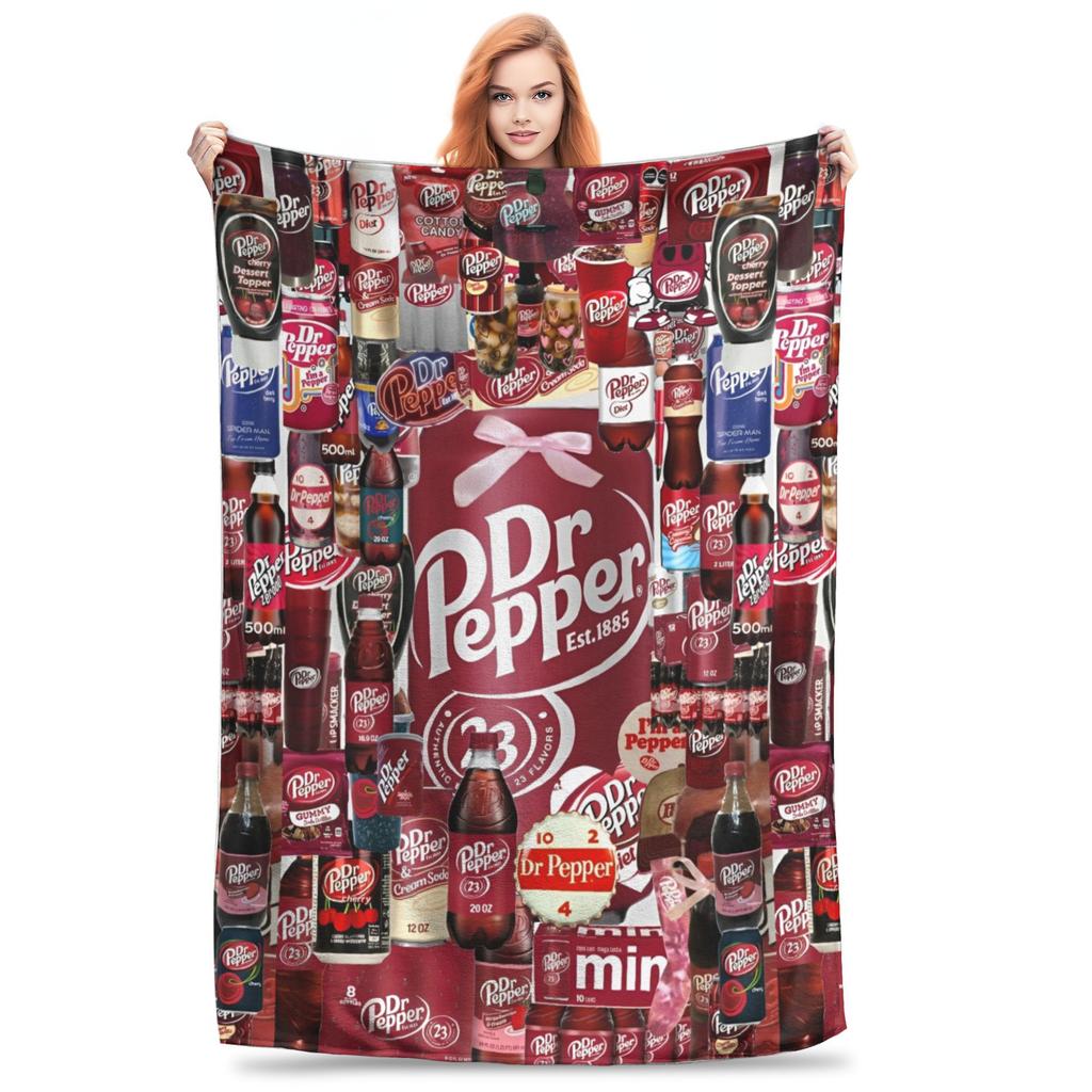Dr Pepper Ribbon Blanket Flannel Summer Air Conditioning Drink Portable Warm Throw Blankets for Home Couch Plush Thin Quilt