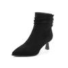 Gentle and fashionable pointed suede high-heeled short boots women's 2025 new pleated piled boots temperament thin heel thin boots
