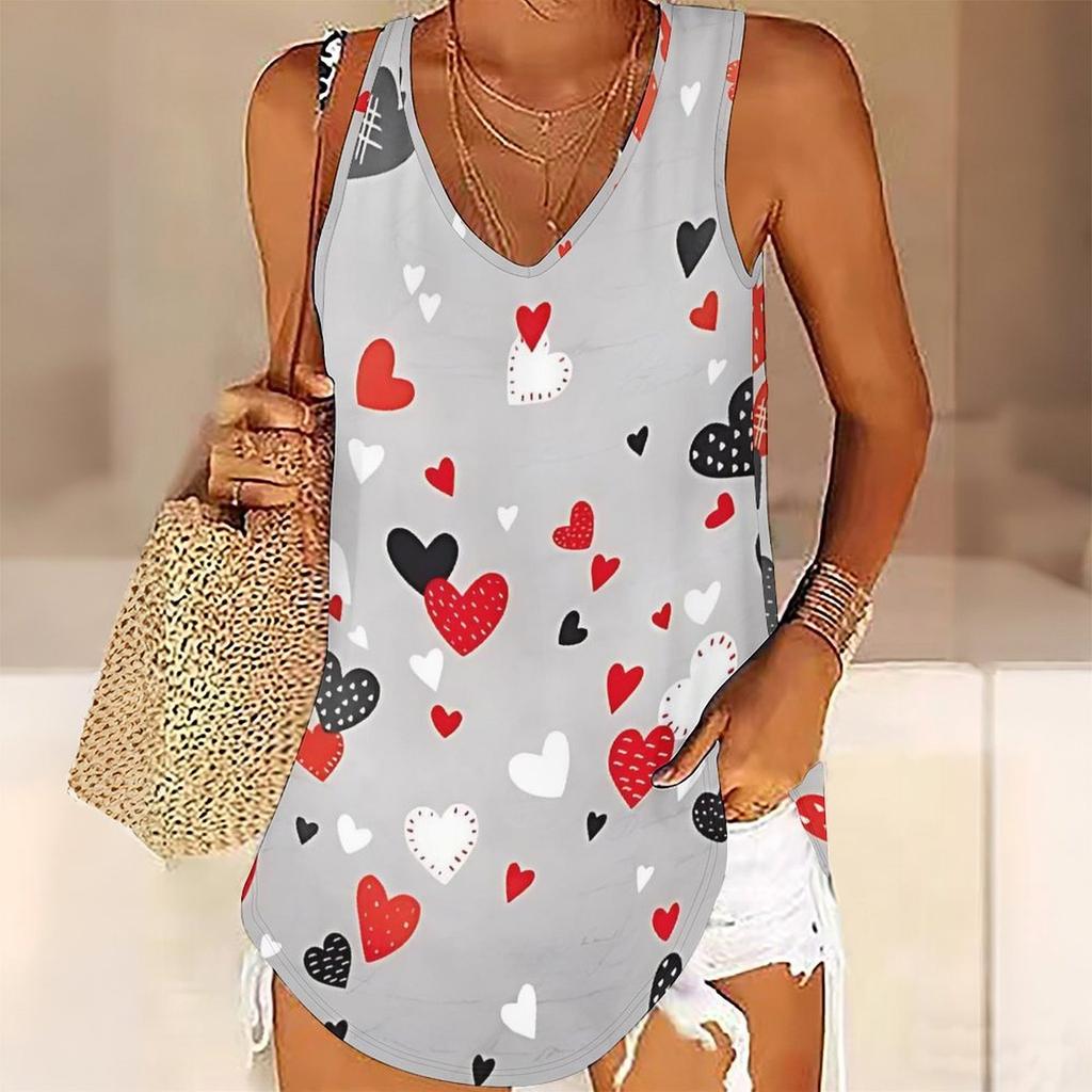 3D Heart-shaped Pattern Printed Tank Tops for Women Workout Yoga Gym Printed Summer Sport Shirts Plus Size Vests Valentine's Day Exclusive