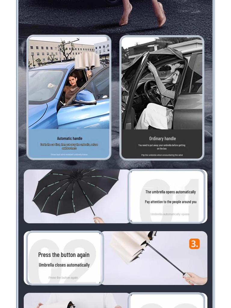 Extra Large Dual-Use Folding Umbrella, Auto-Open, Reinforced for Rain & Sun, UV Protection, Sunshade for Women & Men