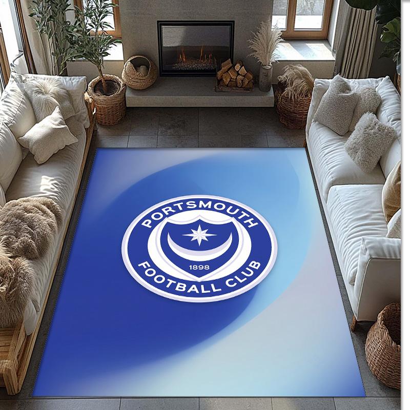 Tappeto Morbido Area Rug con Motivo Calcio Portsmouth FC Antiscivolo Tappeto per Pavimento Interno Tappetino Decorazione Sportiva per Camera da Letto