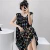 Large Size Loose Long Nightgown Simple Lazy Style Printed Sleeveless Tank Dress Sexy V-Neck V-Back Home Clothes Loungewear