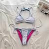 Women High Waisted Monokini Bikini Set Halter Neck Push Up Sexy Two Piece Swimsuit Bohemian Macrame Detail