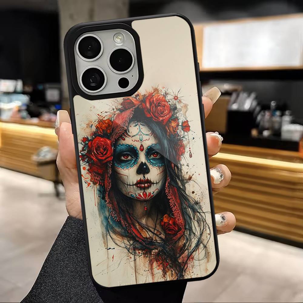 Skull Girl Catrina Mexican Phone Case  For iPhone 16,15,14,13,12,11,Pro,Max,Plus,Mini,Magsafe,Magnetic Wireless Charging Case