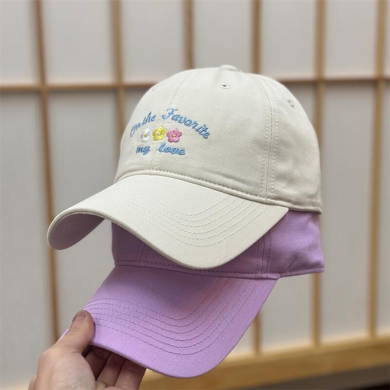 Spring And Summer Cartoon Flower Embroidery Cap Sunscreen Sunshade Soft Top Cute Face Small Baseball Cap Female