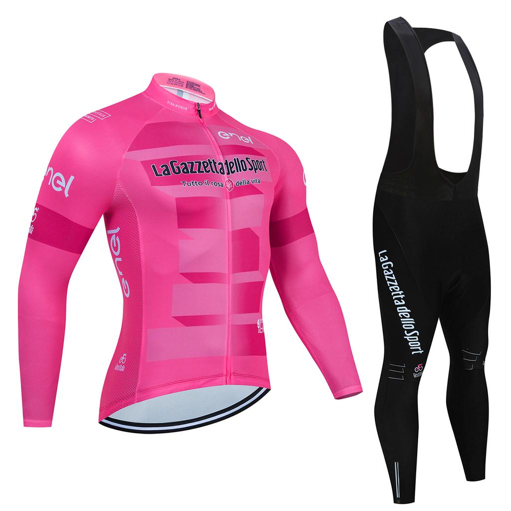 Tour De Italy D'ITALIA Men's Cycling Set Long Sleeve Jersey Quick-Dry Road Bike Suit with Pockets Spring Autumn Cycling Clothing