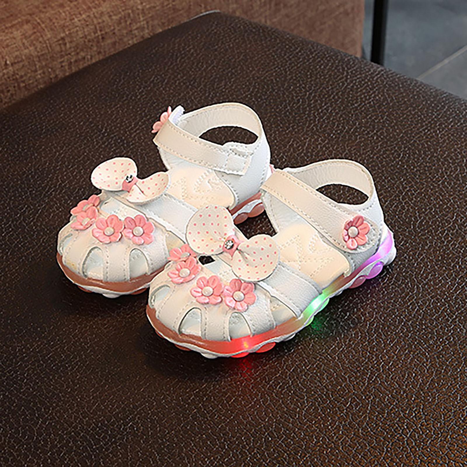 

Пляжная обувь со светодиодной подсветкой и бантом, сандалии для девочек с мягкой подошвой, обувь принцессы 21 белый