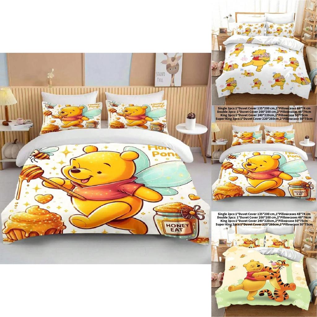 Set Biancheria da Letto per Bambini Winnie the Pooh in Flanella e Colori Vivaci per Decorazione Stanza Bambini