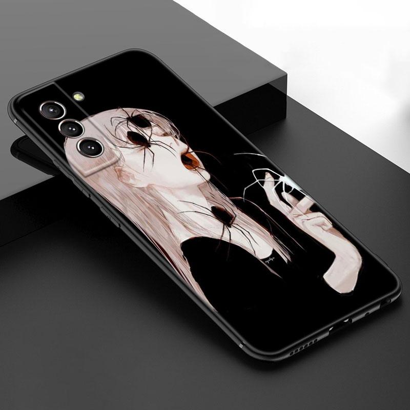 Japanese Horror Manga Black Silicone Phone Case For Samsung Galaxy S23 S21 S20 FE S24 S22 Ultra S10E S10 S9 S8 Plus