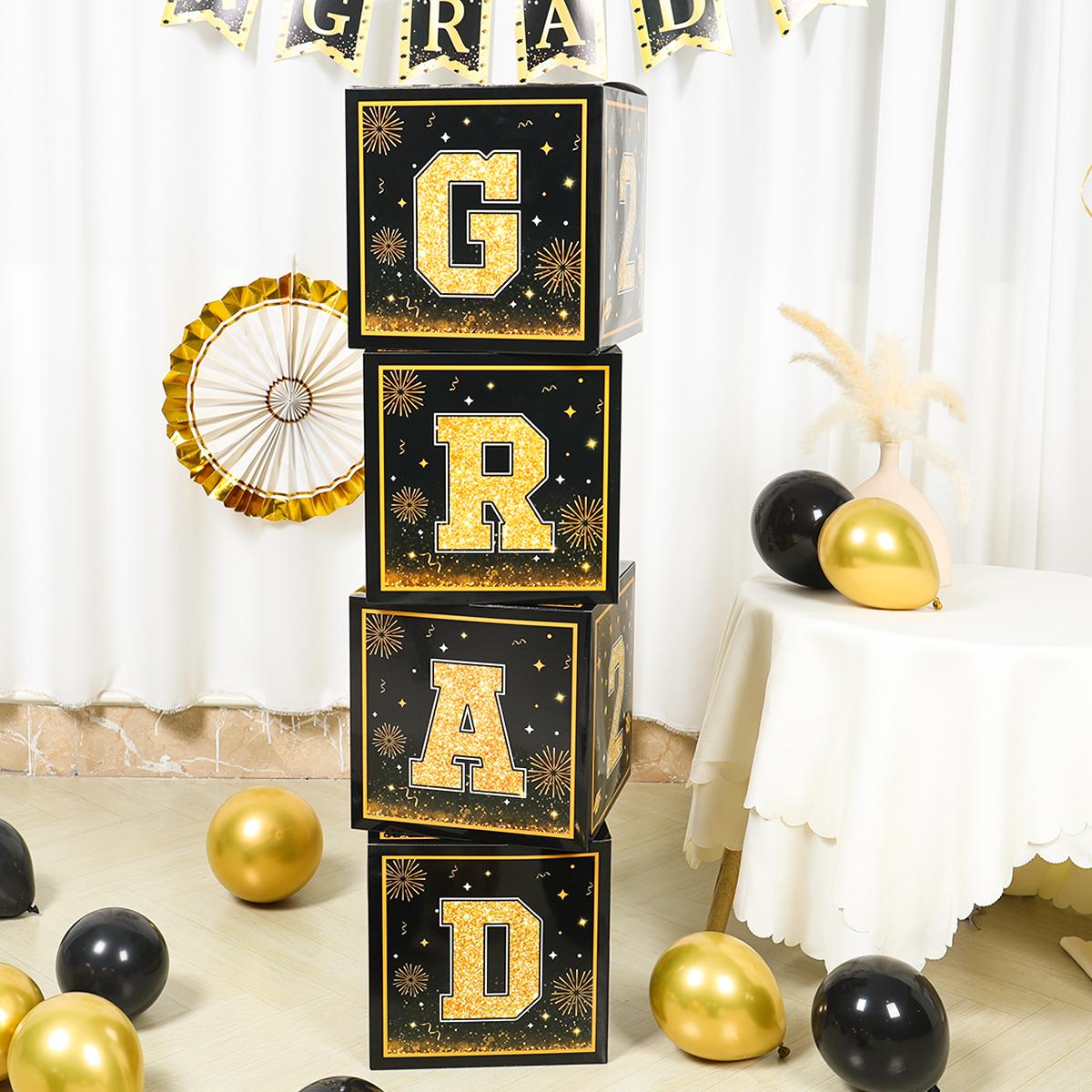 

Black Gold Graduation Balloon Box Fashion Anti-deformed Meaningful Scene Layout Prop Grad Class of 2024 Balloon Letter Box