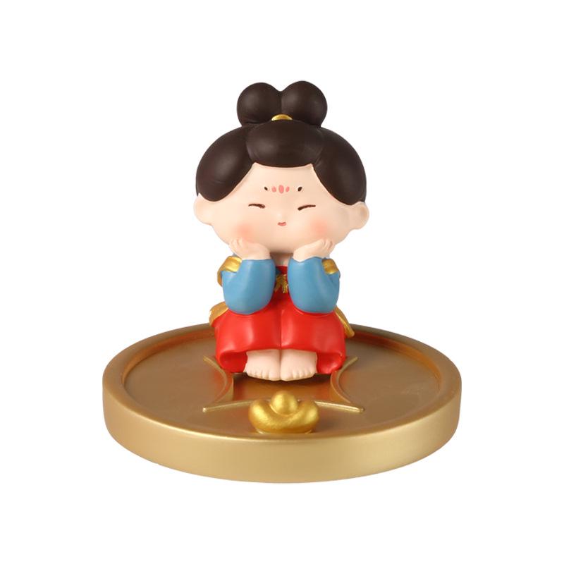 Tang Dynasty Lady Phone Stand - Cute Desktop Decoration, Resin Ornament for Home or Living Room.