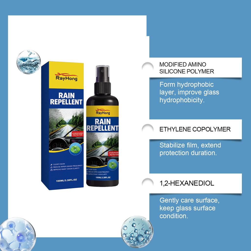 100ml Car Glass Rain Repellent Spray Windshield Rearview Mirror Anti Rain Agent Hydrophobic Coating Liquid Driving Vision Cleaner