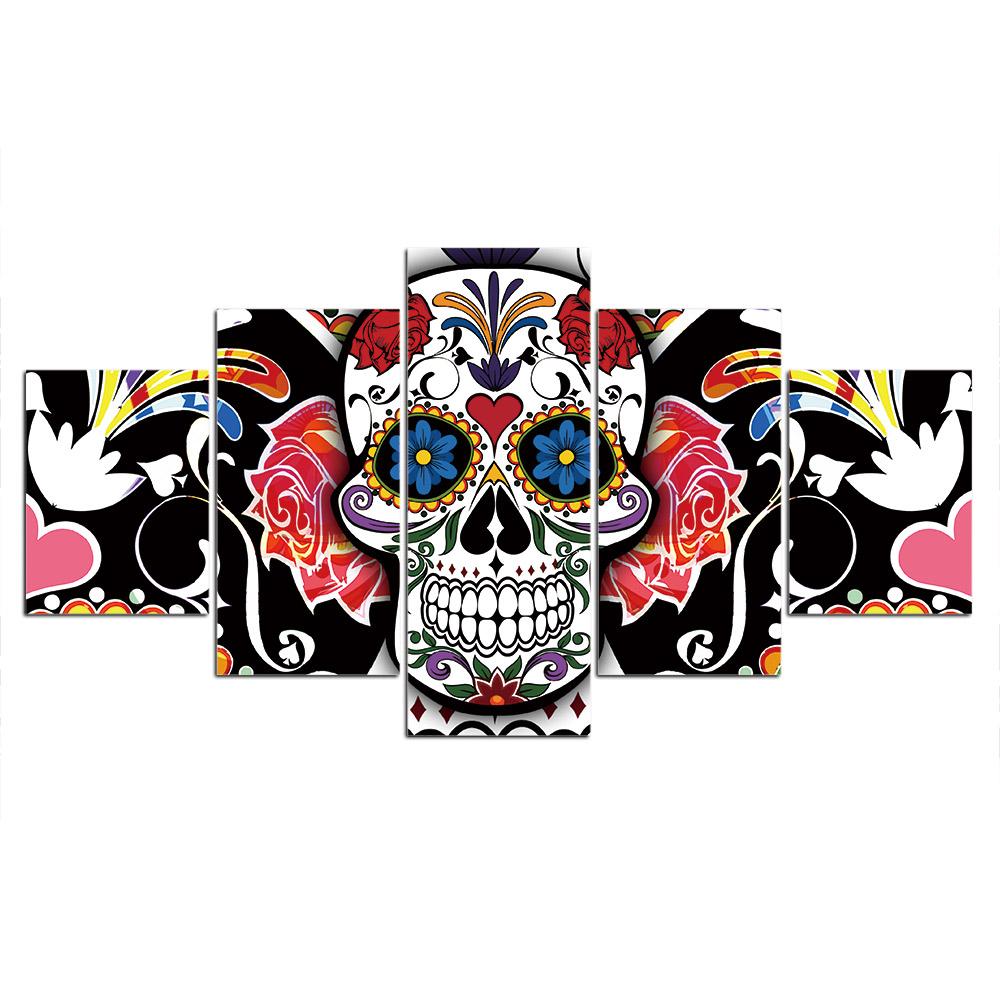 Canvas Pictures HD Prints Poster 5 Piece Abstract Skull Paintings Modular Home Decoration Wall Art