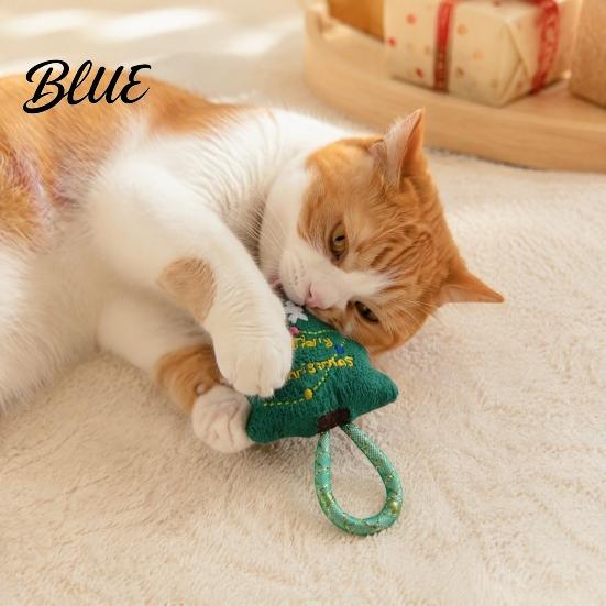 Cat Chew Toys for Teeth Cleaning Christmas Catnip Toy Indoor Cats, Stuffed with Mesh Teething Relief Kittens Tube, Interactive Flexible Tube