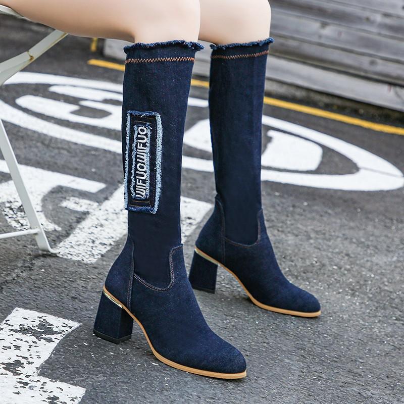 Fashion Women Vulcanized Shoes Canvas Knee High Boots Classic 2024 Autumn Winter Ladies Shoes Casual Punk Motorcycle Boot Female Shoes