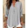 Women's Cotton Linen Shirt Loose Casual Long Sleeve Top with Stand Up Collar
