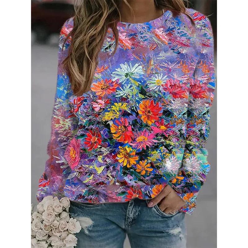 Felpe Floreali Nuove Stampa 3D Harajuku Per Donna Moda Streetwear Maglioni Ragazze Divertenti Fiori Grafica Abbigliamento Maglione