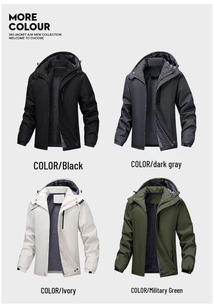 Men's Plus Size Quilted Windbreaker Hooded Jacket - 2026 Autumn/Winter Velvet Thickened Outdoor Style.