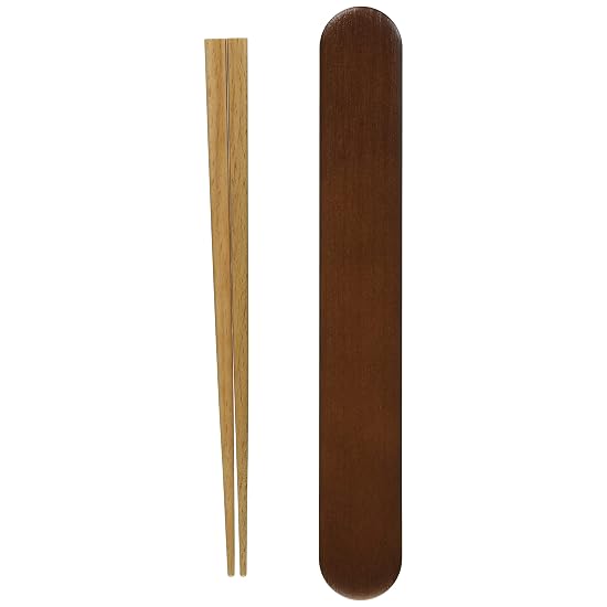 Showa Bento Chopsticks with Haramaki Light Brown Wood Grain Case Set