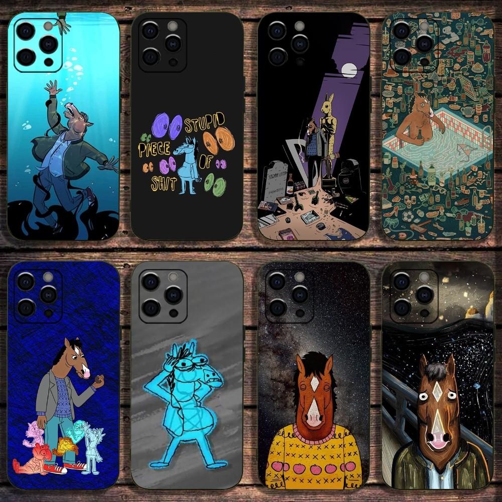 B-Bojack Cartoon H-Horseman Funny Phone Case For Apple iPhone 15,14,13,12,11,Pro,X,XS,Max,XR,Plus,Mini Soft Black Cover