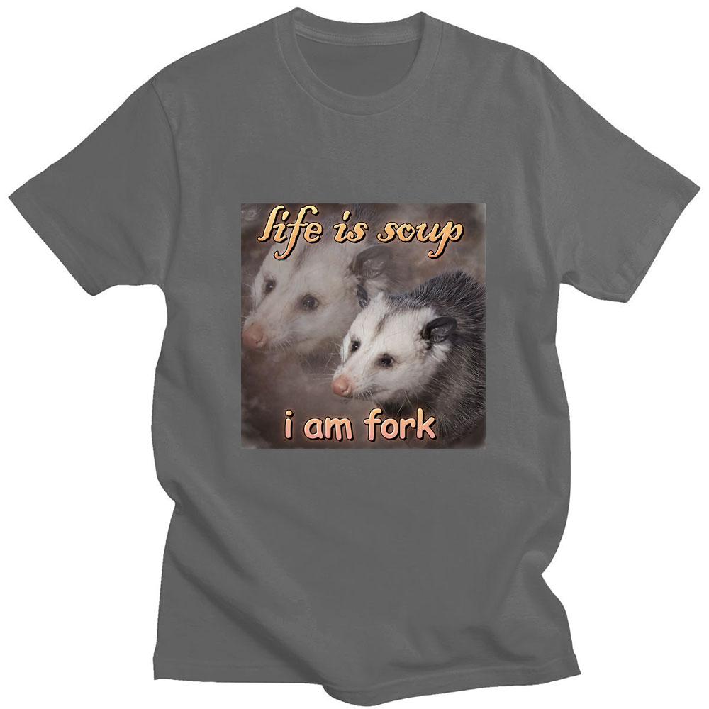 Забавная футболка с принтом Life Is Soup I Am Fork, мужская и женская хлопковая летняя футболка с короткими рукавами, уличная футболка высокого качества L темно серый