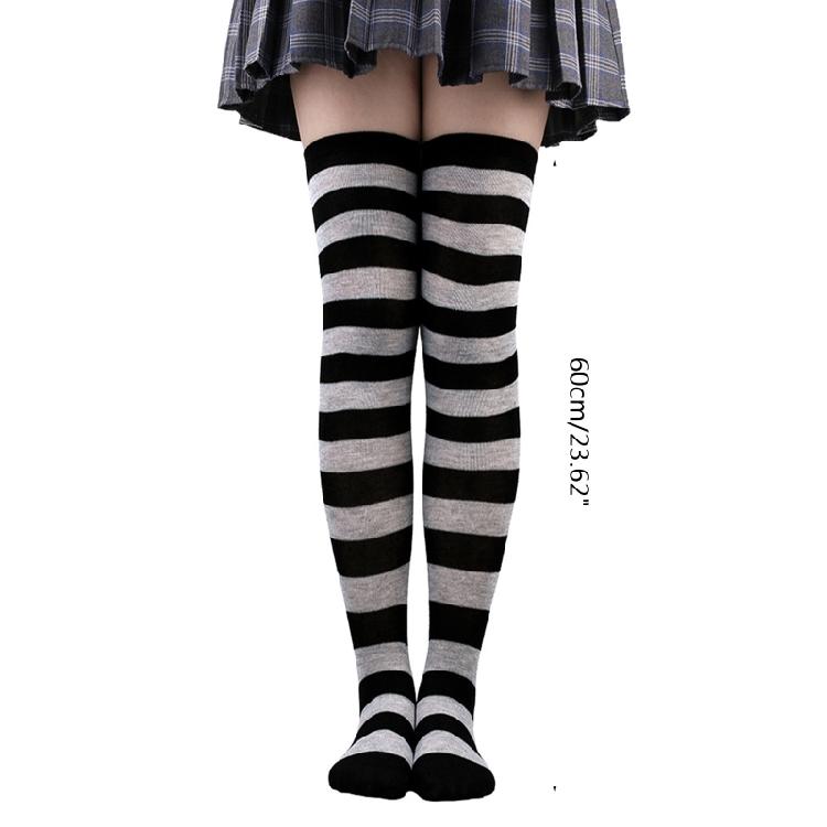 Damen Gestreifte Overknee Oberschenkelhohe Lange Socken für Weihnachts-Feierparty