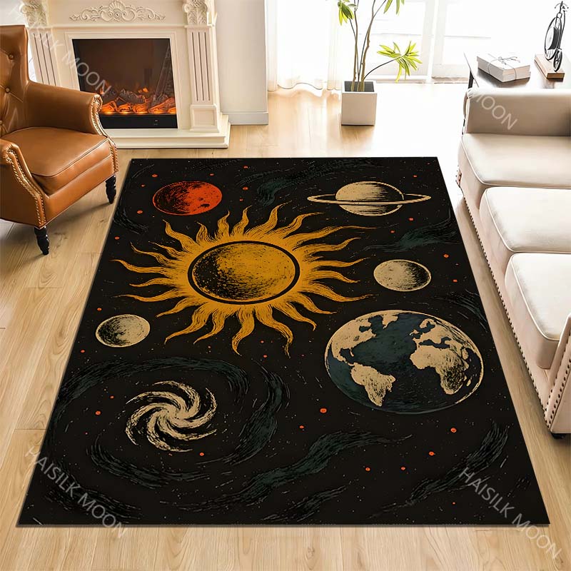 1PC Sun planets Earth Saturn galaxy space Carpet for Living Room Bedroom Sofa Home Decor Rus Non-slip Floor Mat Luxury Gift