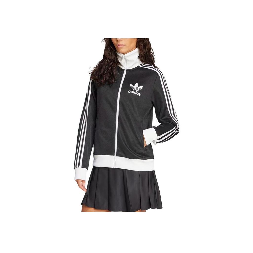 adidas Originals Letter Logo Striped Stand Collar Jacket Women Jackets Black HZ3743