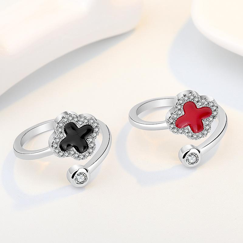 Qiaolanxuan Rose Gold Zircon Four-Leaf Clover Ring