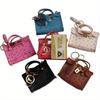 PU-Leder Münzbörse mit Quasten-Schlüsselanhänger Mini Straußenmuster Handtasche Tragbarer Lippenstift-Schlüsselhalter Modisches Schmuckstück Schlüsselbeutel