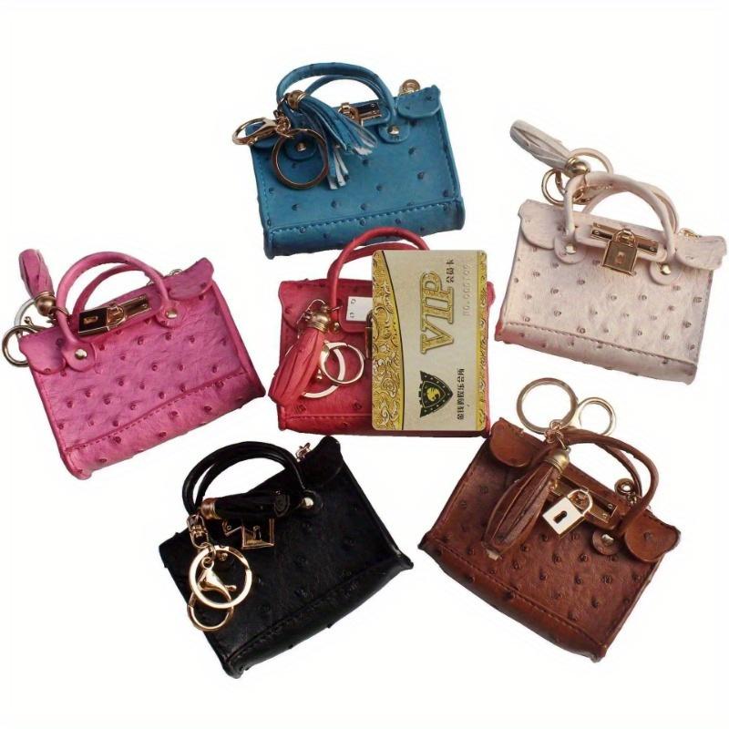 PU-Leder Münzbörse mit Quasten-Schlüsselanhänger Mini Straußenmuster Handtasche Tragbarer Lippenstift-Schlüsselhalter Modisches Schmuckstück Schlüsselbeutel